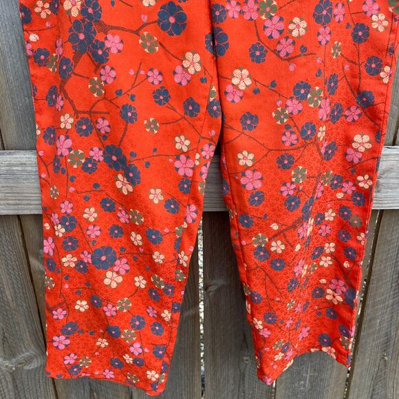 Free People Capri Pants Floral Pull-On Side Tie Casual Red Medium Boho Bohemian - Picture 4 of 7